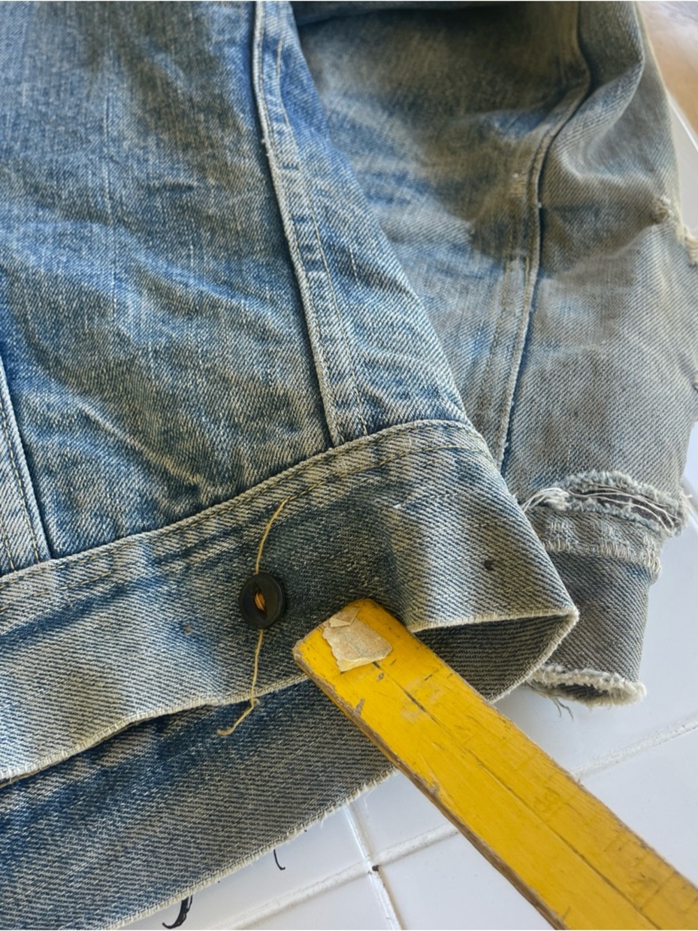 Vintage Lee Storm Rider Denim Jacket M Distressed Blanket Lined Workwear Faded - Picture 13 of 16